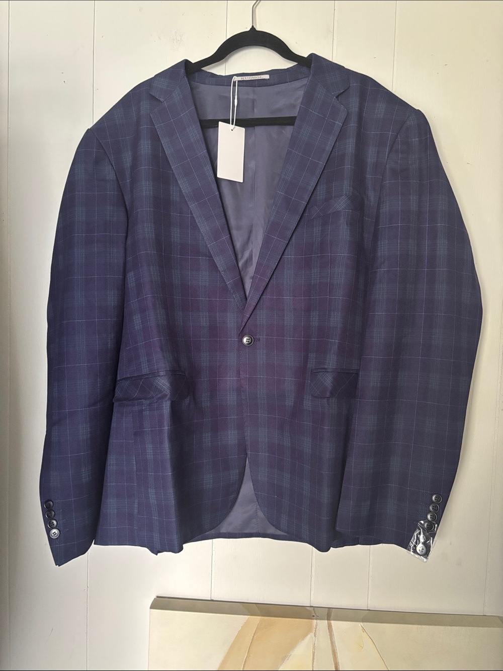 Plaid Single-Breasted Sport Coat in Navy
